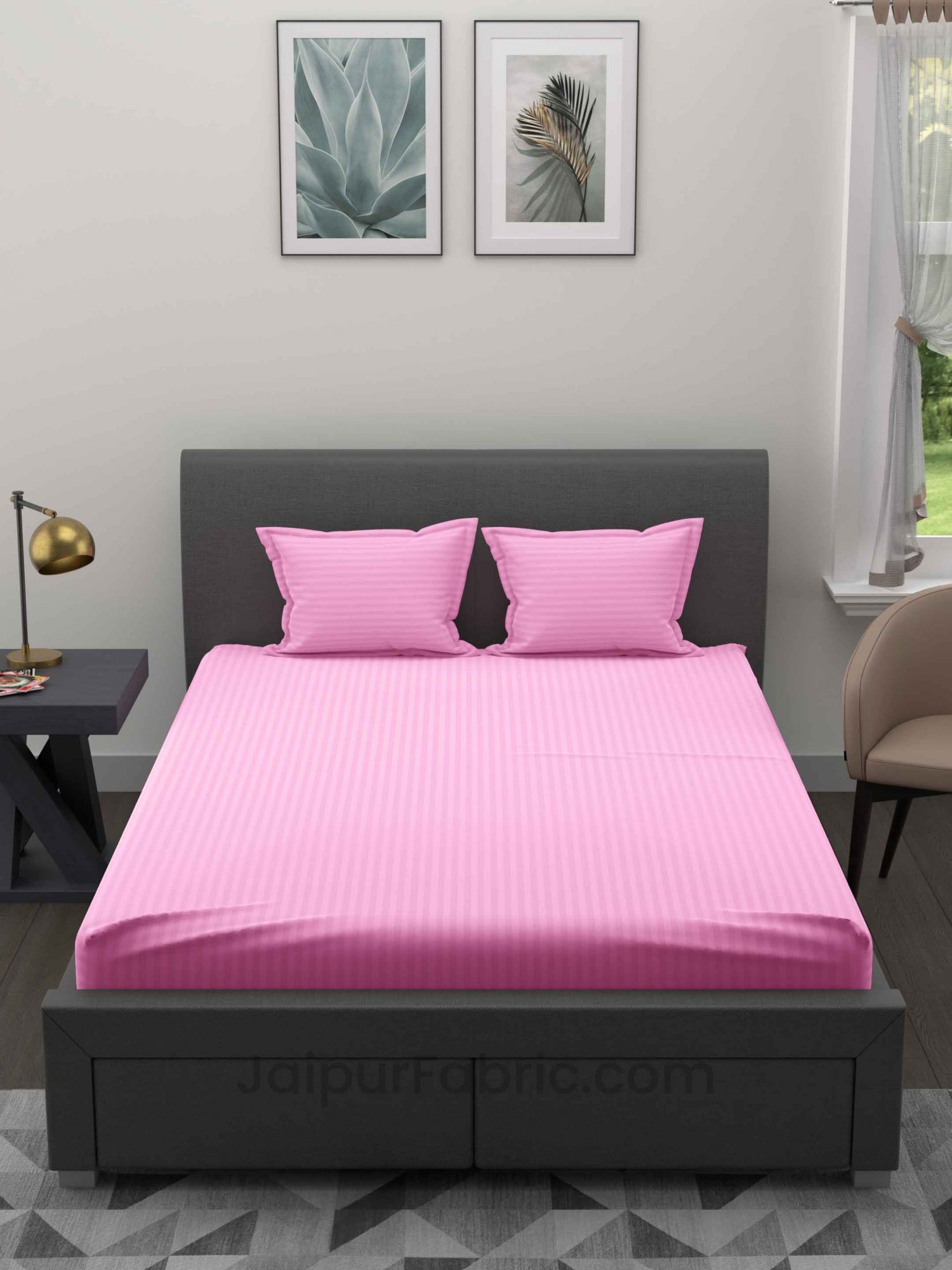 Light Pink Satin Stripes Double BedSheet