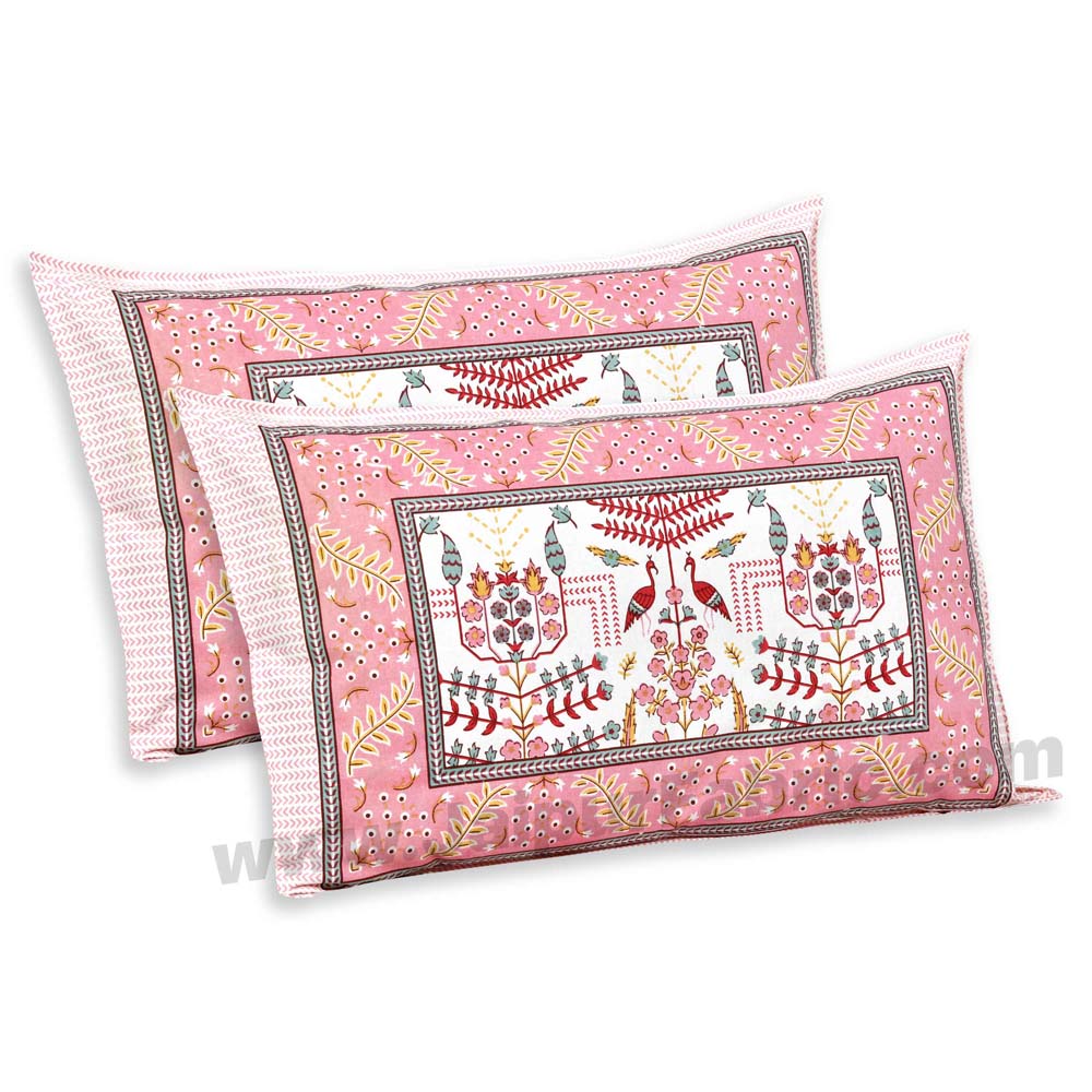 Pure Cotton Artistic Modern Pink Cream Jaipuri Double Bedsheet