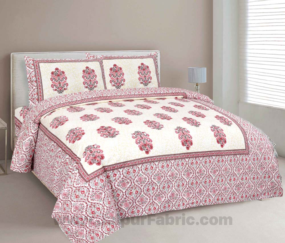 Pure Cotton Beautiful Bouquet Pink Jaipuri Double Bedsheet