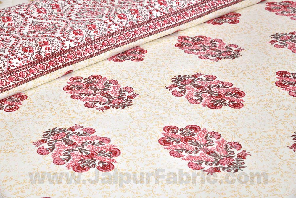 Pure Cotton Beautiful Bouquet Pink Jaipuri Double Bedsheet