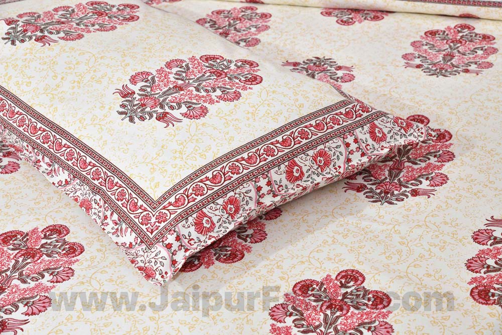 Pure Cotton Beautiful Bouquet Pink Jaipuri Double Bedsheet