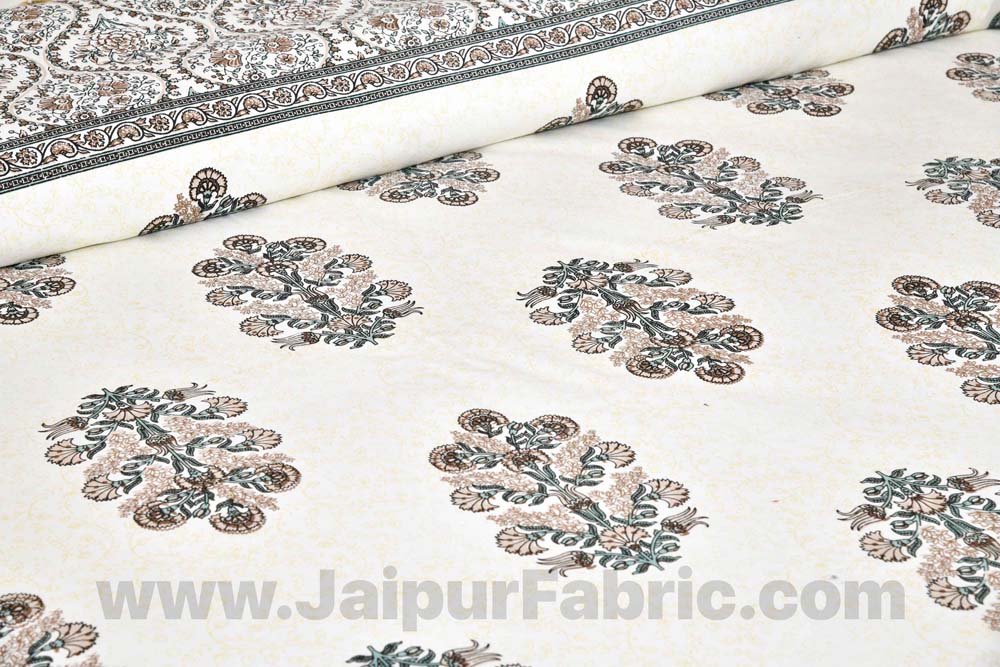 Pure Cotton Beautiful Bouquet Grey Jaipuri Double Bedsheet