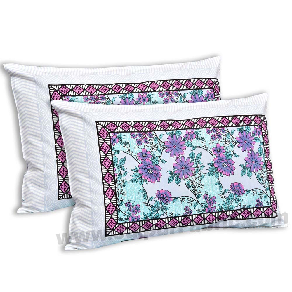 Lavender Turquoise Floral Pure Cotton Double Bedsheet