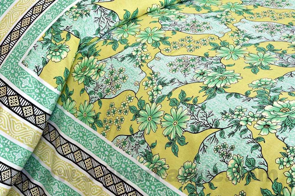 Green Lime Floral Pure Cotton Double Bedsheet