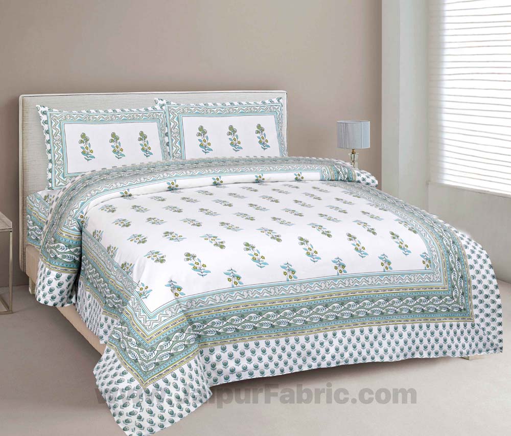 English Green Pastel Cotton Double Bedsheet