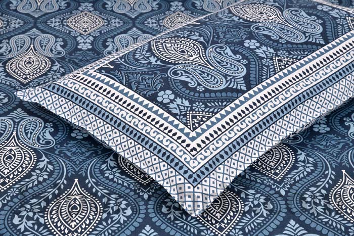 Ornate Stone Blue Seamless Pure Cotton Double Bedsheet