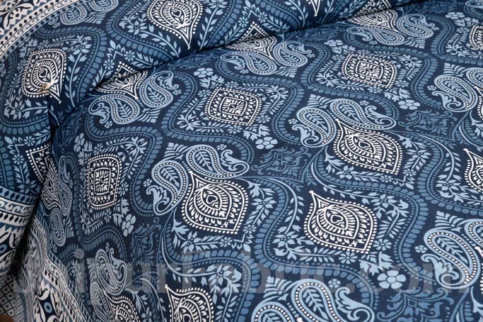 Ornate Stone Blue Seamless Pure Cotton Double Bedsheet