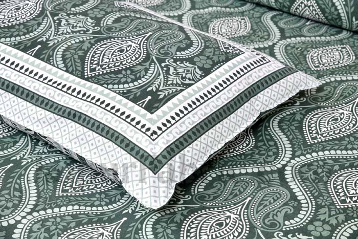 Ornate Basil Green Seamless Pure Cotton Double Bedsheet