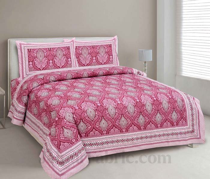 Ornate Vivid Pink Seamless Pure Cotton Double Bedsheet