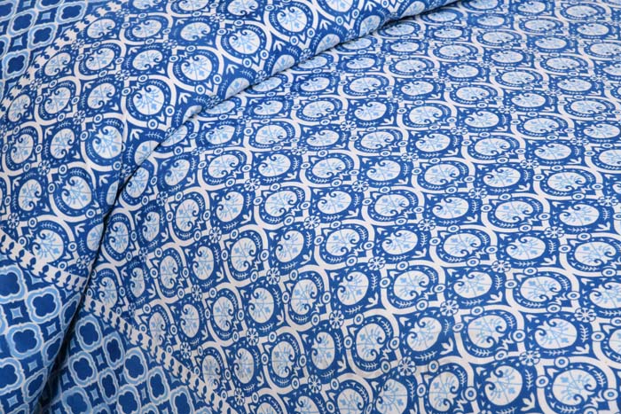 Luxe Damask Azure Blue Pure Cotton Double Bedsheet