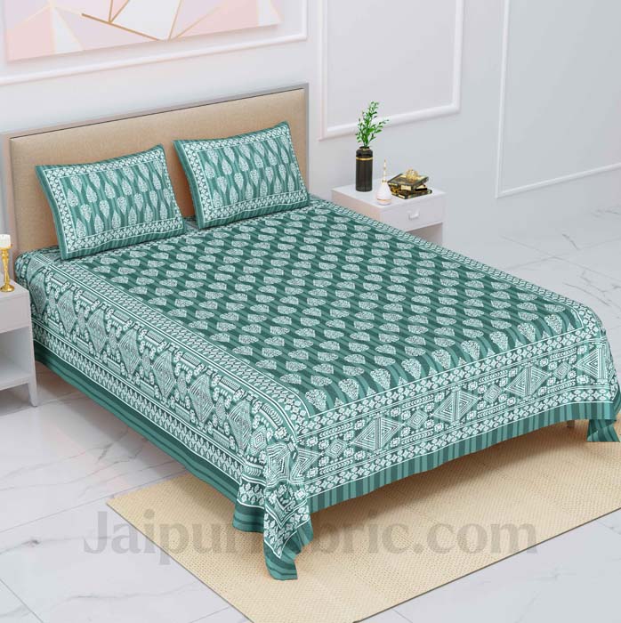 Bauhaus Minimal Edge Teal Green Pure Cotton Double Bedsheet