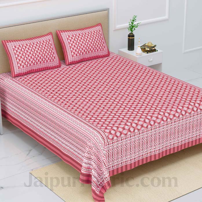 Tribal Striped Rouge Pink Pure Cotton Double Bedsheet