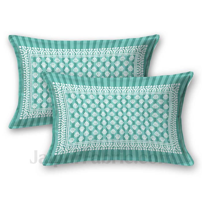 Tribal Striped Teal Green Pure Cotton Double Bedsheet