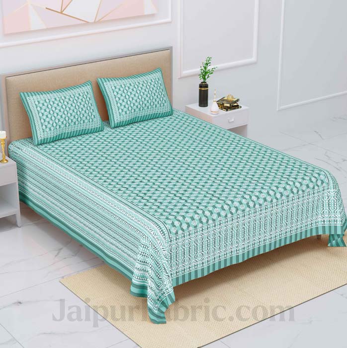 Tribal Striped Teal Green Pure Cotton Double Bedsheet