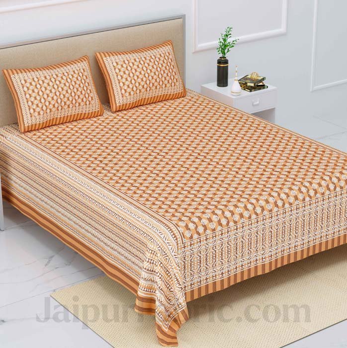 Tribal Striped Amber Yellow Pure Cotton Double Bedsheet