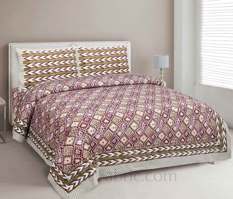 Kaleidoscope Peach Cotton Double Bedsheet