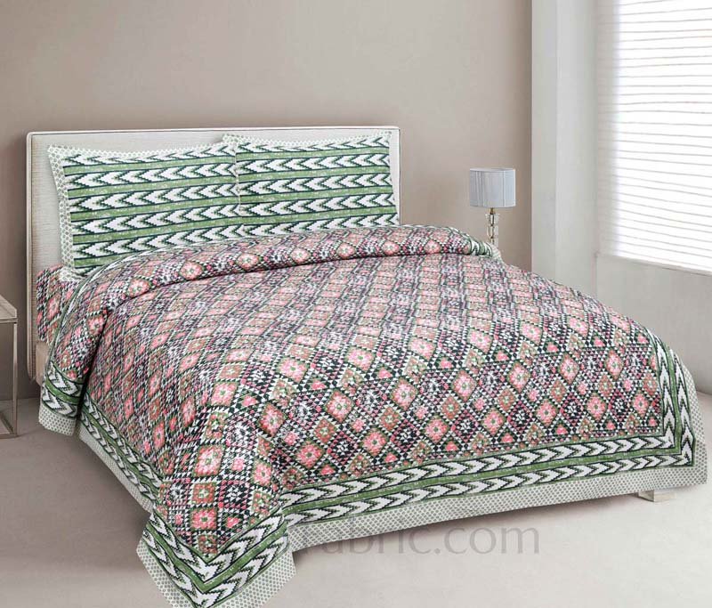 Kaleidoscope Green Cotton Double Bedsheet