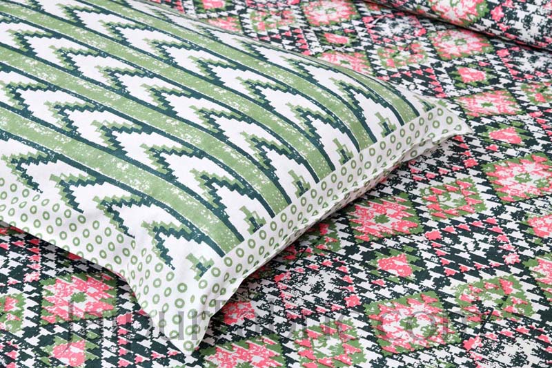 Kaleidoscope Green Cotton Double Bedsheet