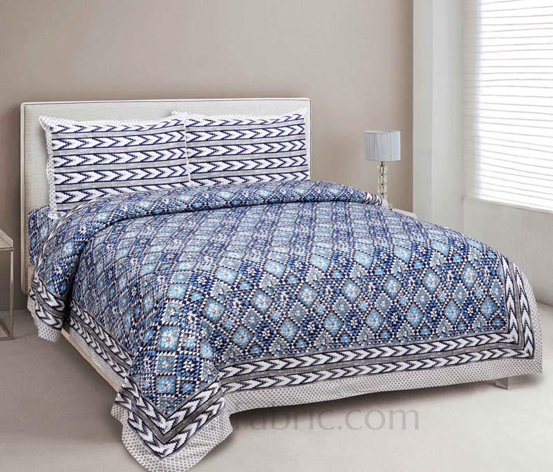 Kaleidoscope Blue Cotton Double Bedsheet