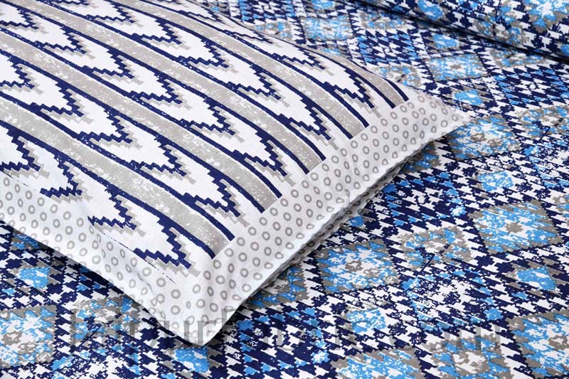 Kaleidoscope Blue Cotton Double Bedsheet