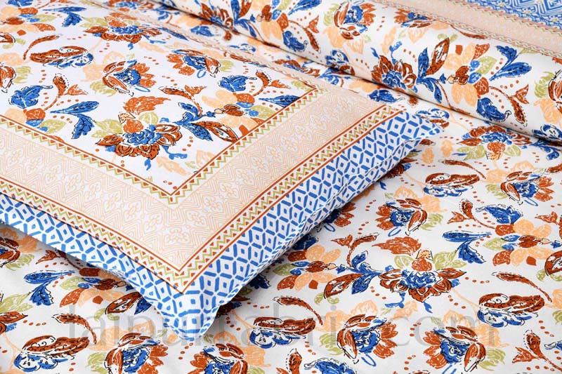 Phalgun Blue Cotton Double Bedsheet