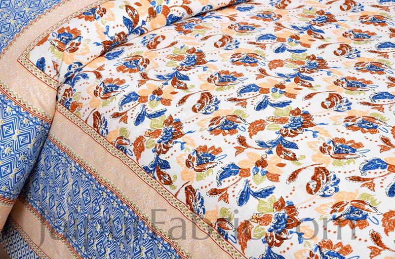 Phalgun Blue Cotton Double Bedsheet