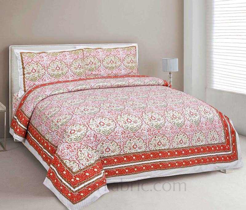 Garden Grace Orange Cotton Double Bedsheet