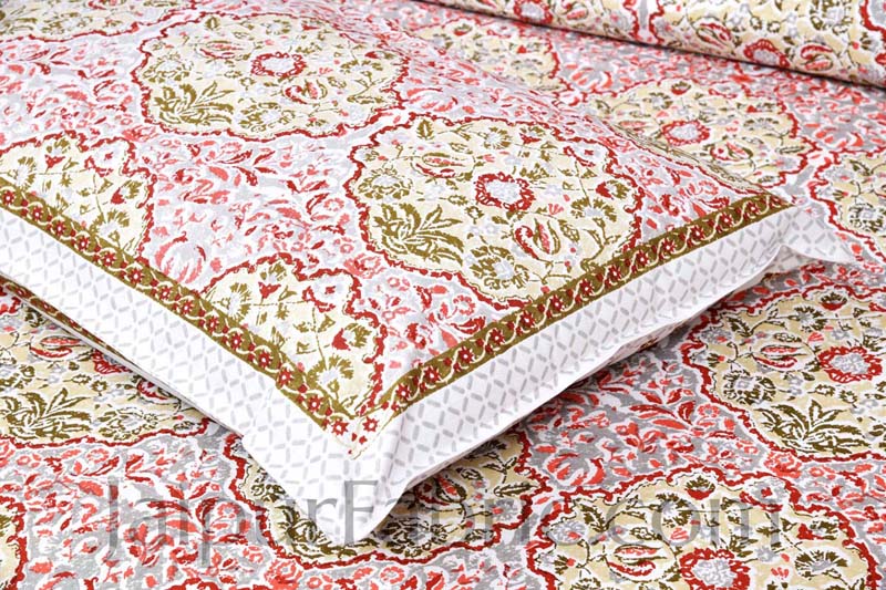 Garden Grace Orange Cotton Double Bedsheet