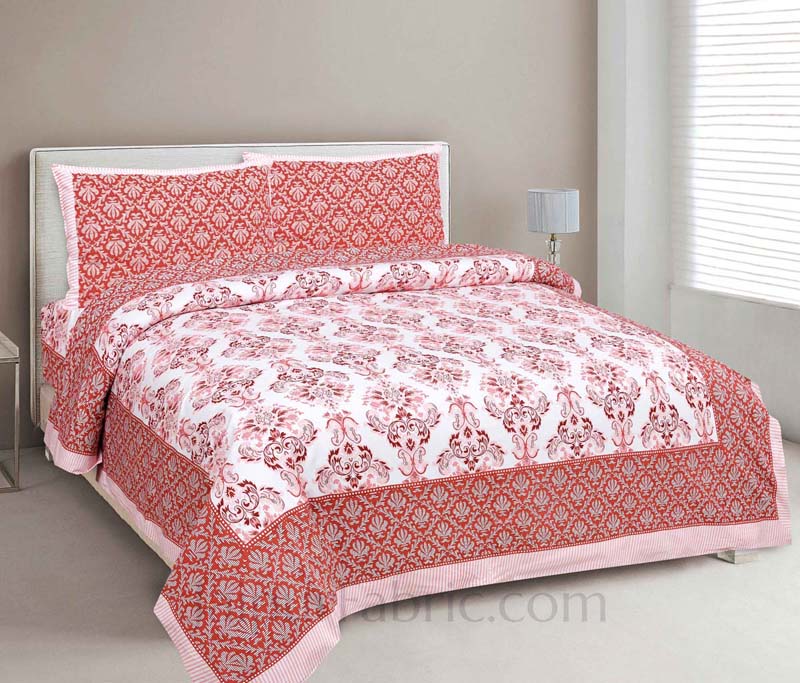 Ethnic Vibes Pink Cotton Double Bedsheet