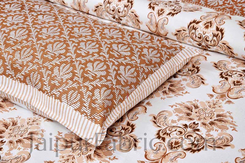 Ethnic Vibes Brown Cotton Double Bedsheet