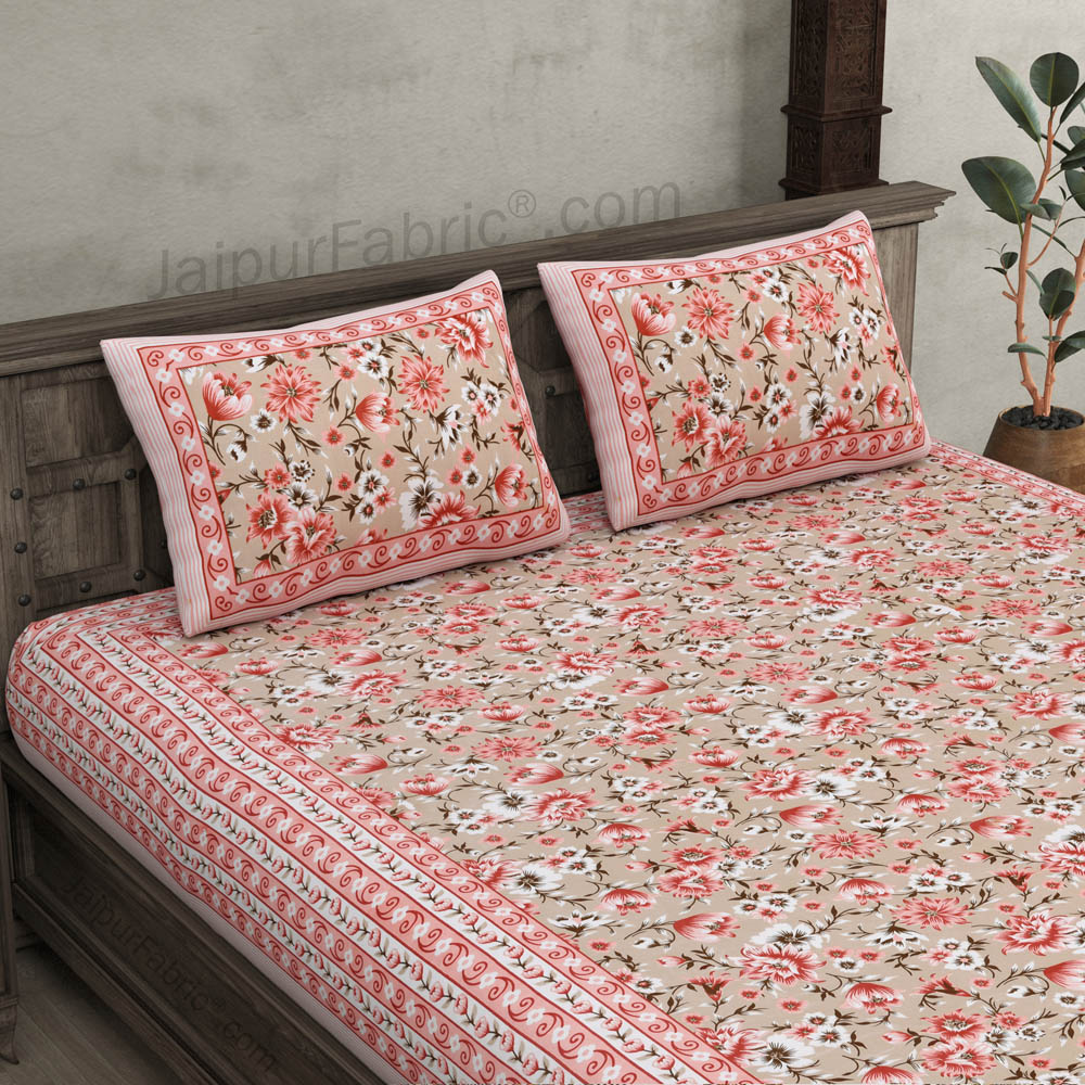 Festine Flower Pink Cotton Double Bedsheet