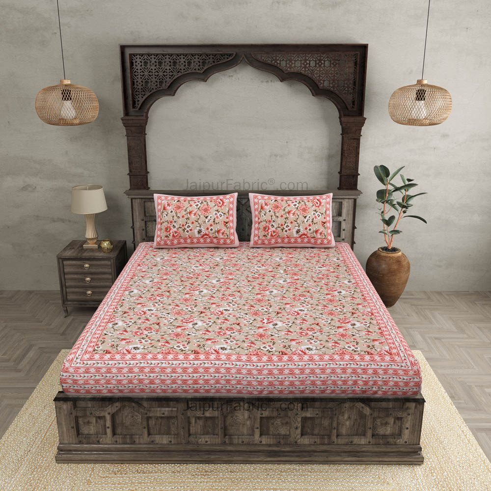 Festine Flower Pink Cotton Double Bedsheet