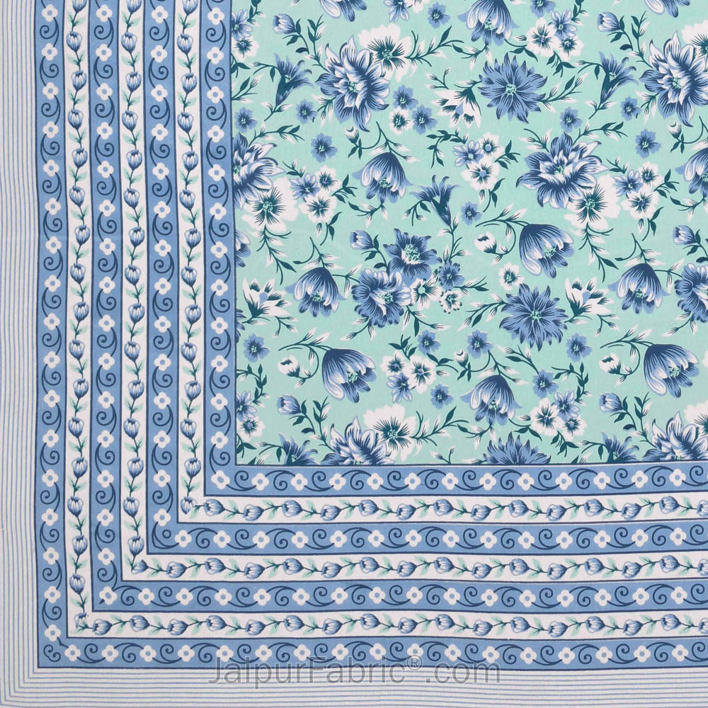 Festine Flower Blue Cotton Double Bedsheet