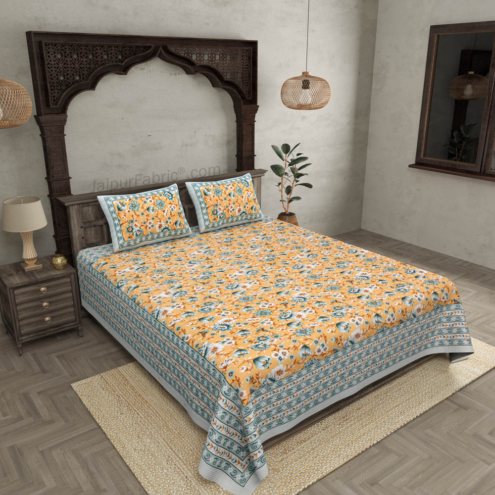 Festine Flower Grey Cotton Double Bedsheet