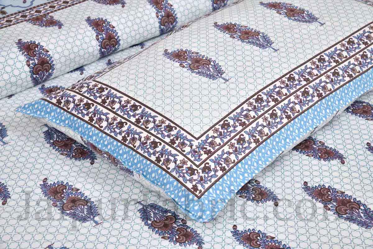 Blue Boota Ethnic Floral Pure Cotton Double BedSheet