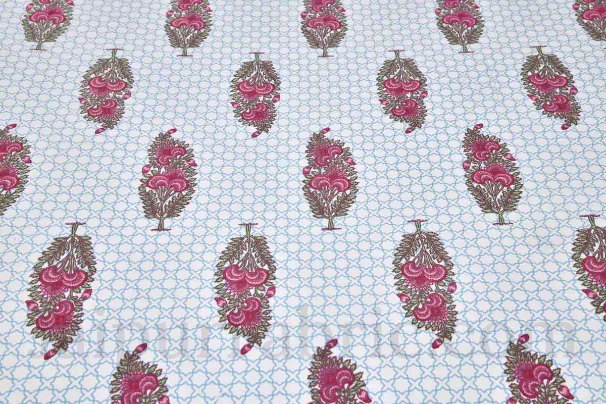 Pink Boota Ethnic Floral Pure Cotton Double BedSheet