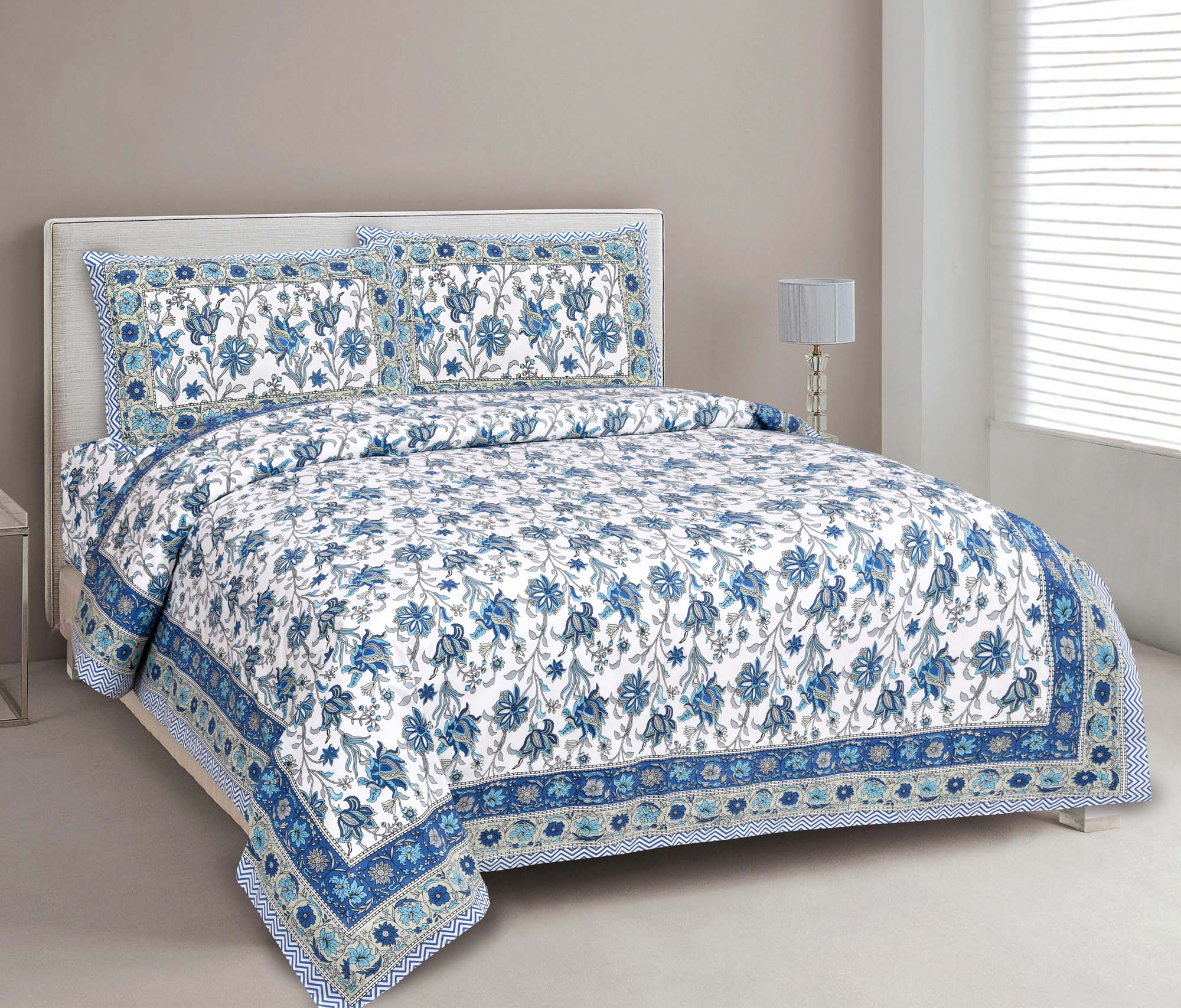 Spring Fresh Blue Pure Cotton Double BedSheet