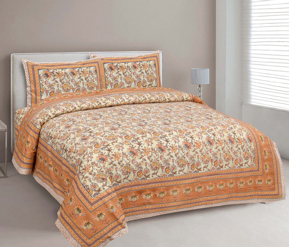 Fresh Carnations Orange Pure Cotton Double BedSheet