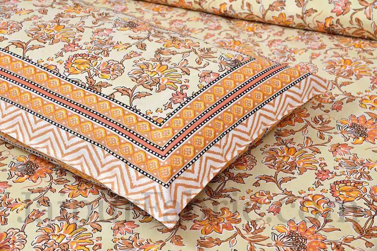 Fresh Carnations Orange Pure Cotton Double BedSheet