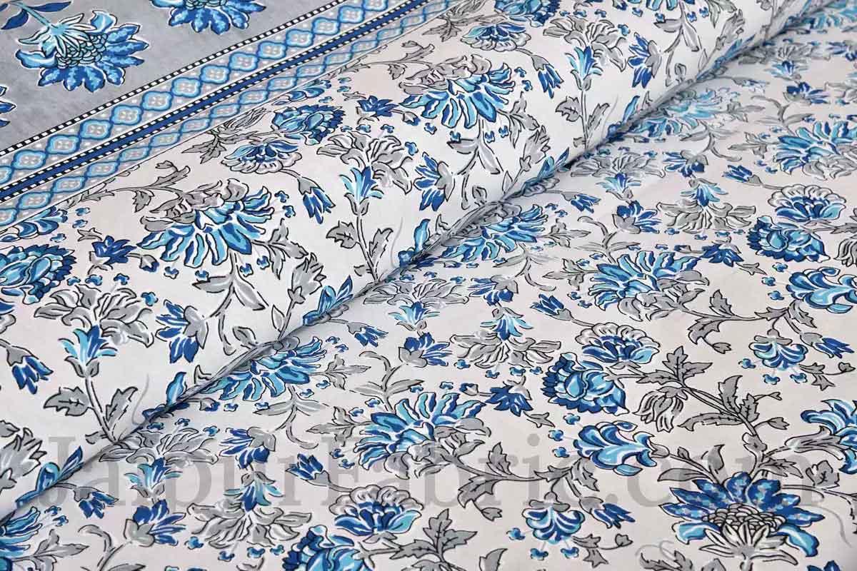 Fresh Carnations Blue Pure Cotton Double BedSheet