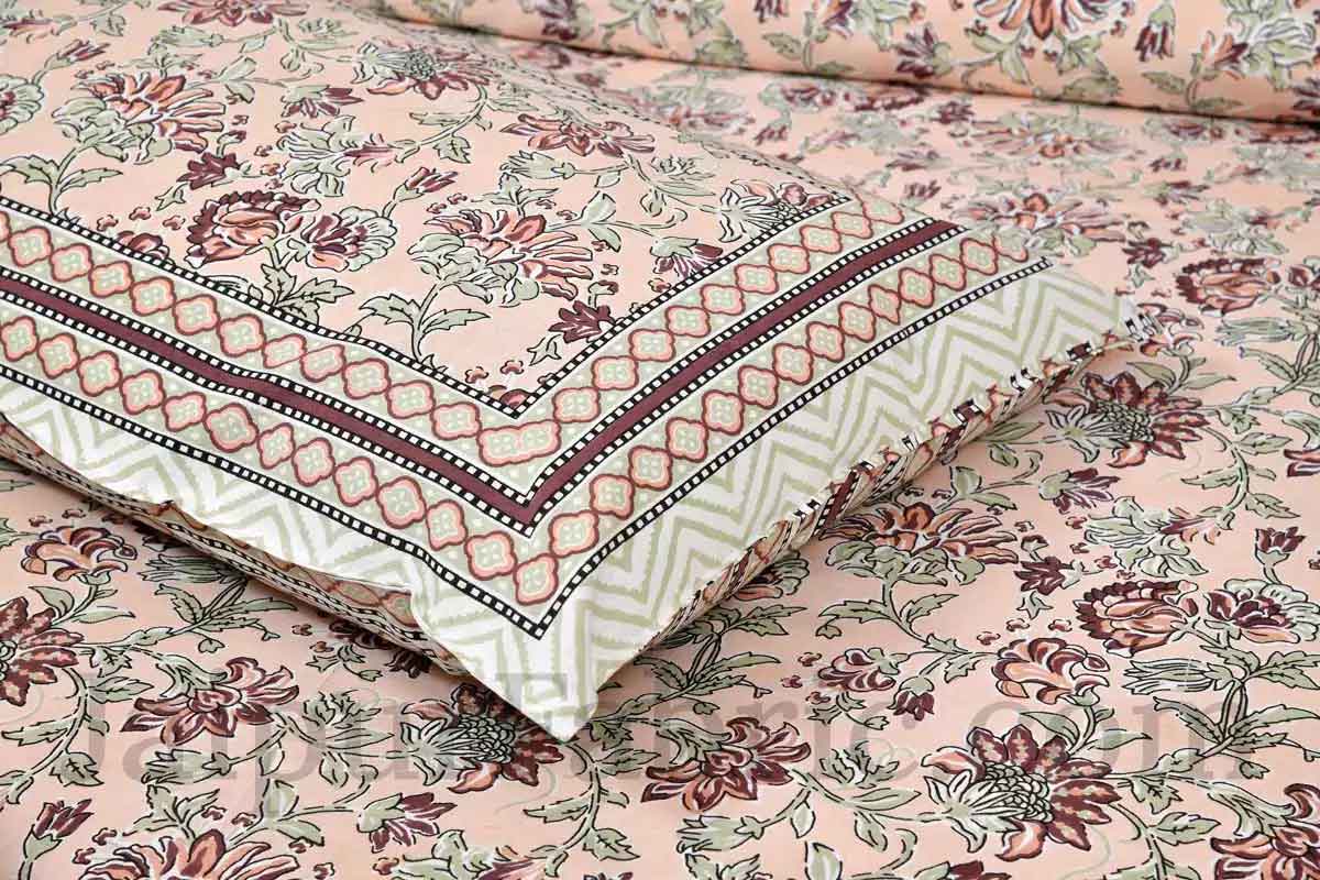 Fresh Carnations Peach Pure Cotton Double BedSheet