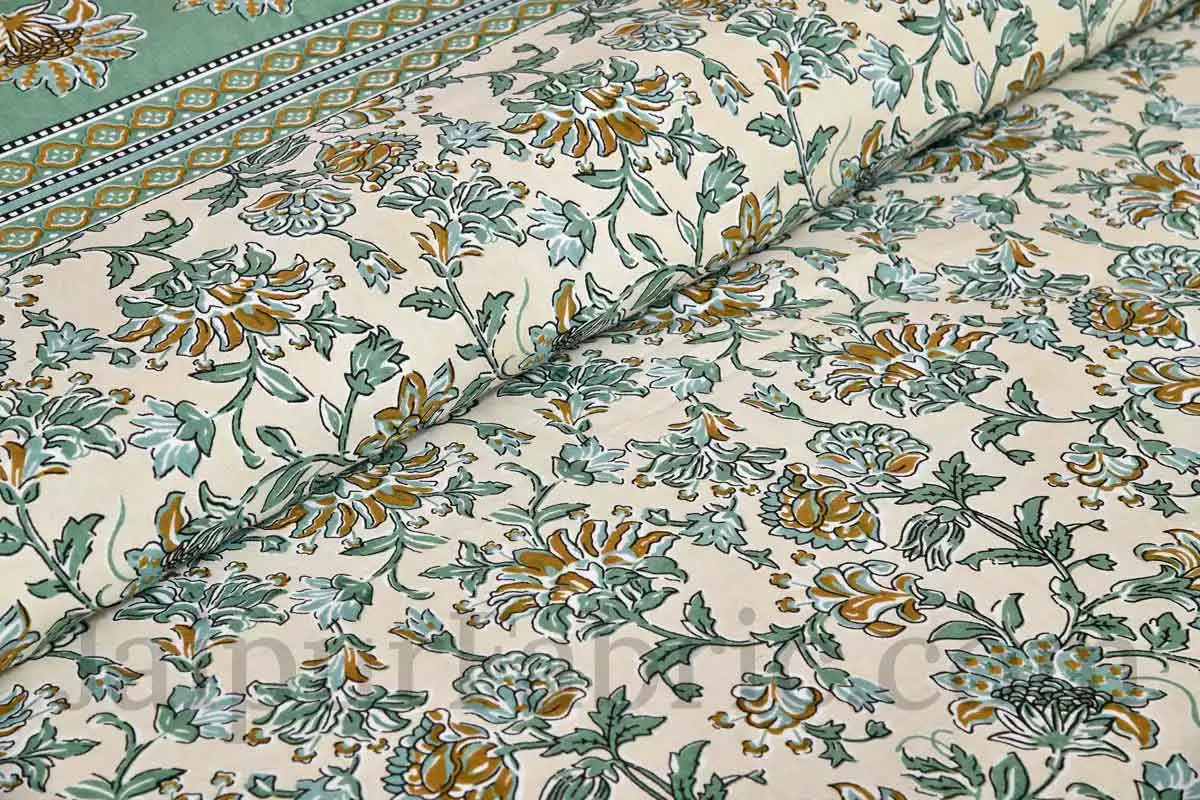 Fresh Carnations Green Pure Cotton Double BedSheet