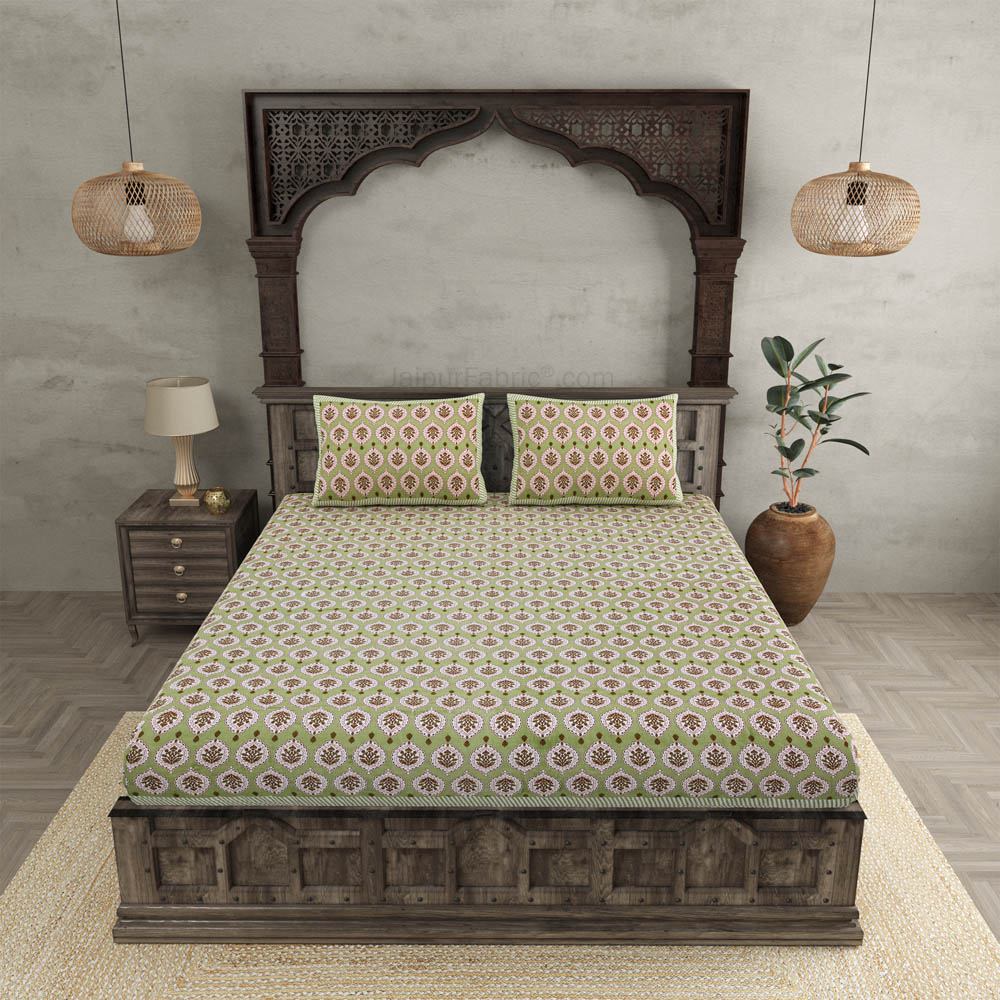 Festive Lights Green Double Bedsheet