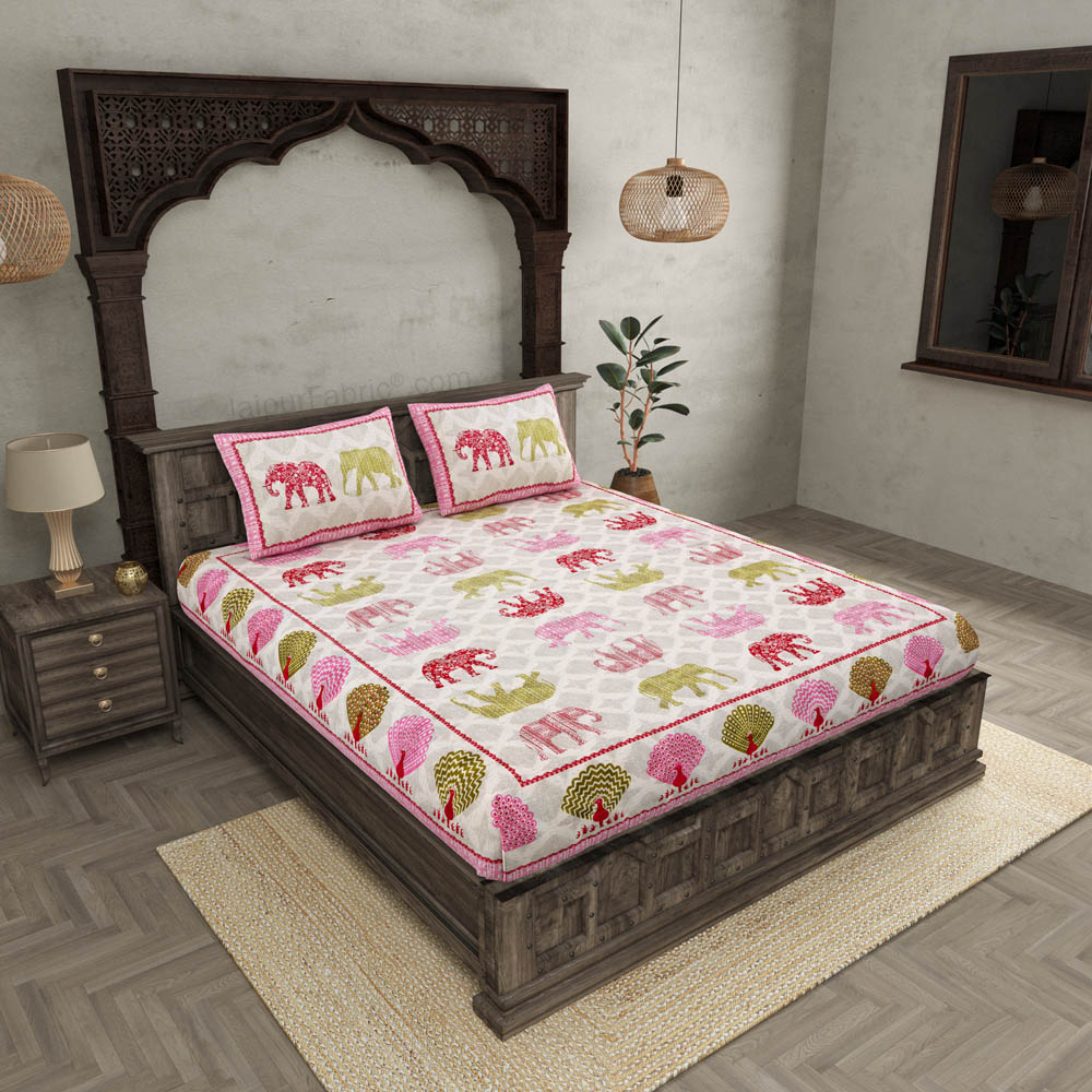 Jungle Safari Pink Double Bedsheet