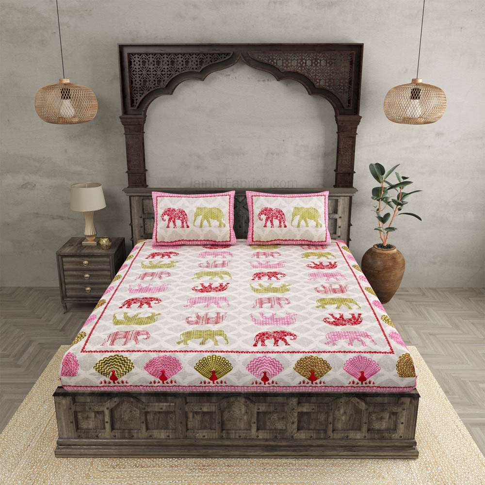 Jungle Safari Pink Double Bedsheet