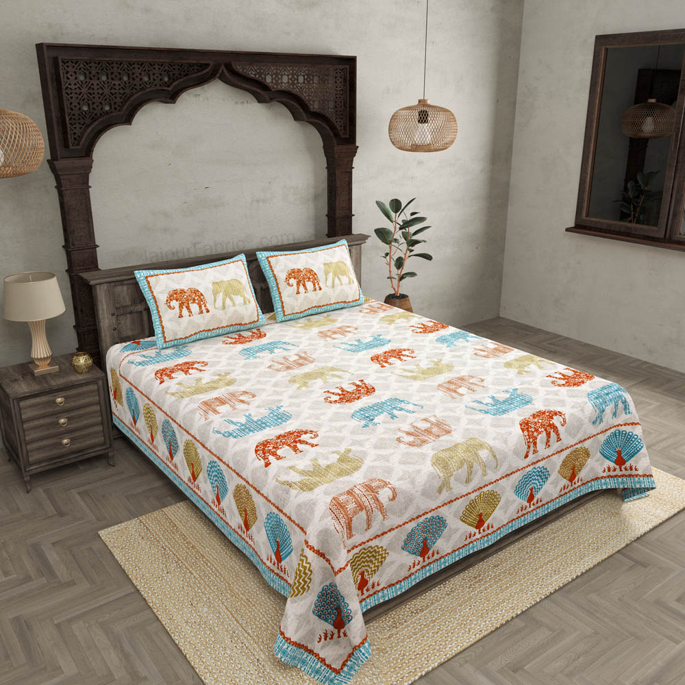 Jungle Safari Blue Double Bedsheet