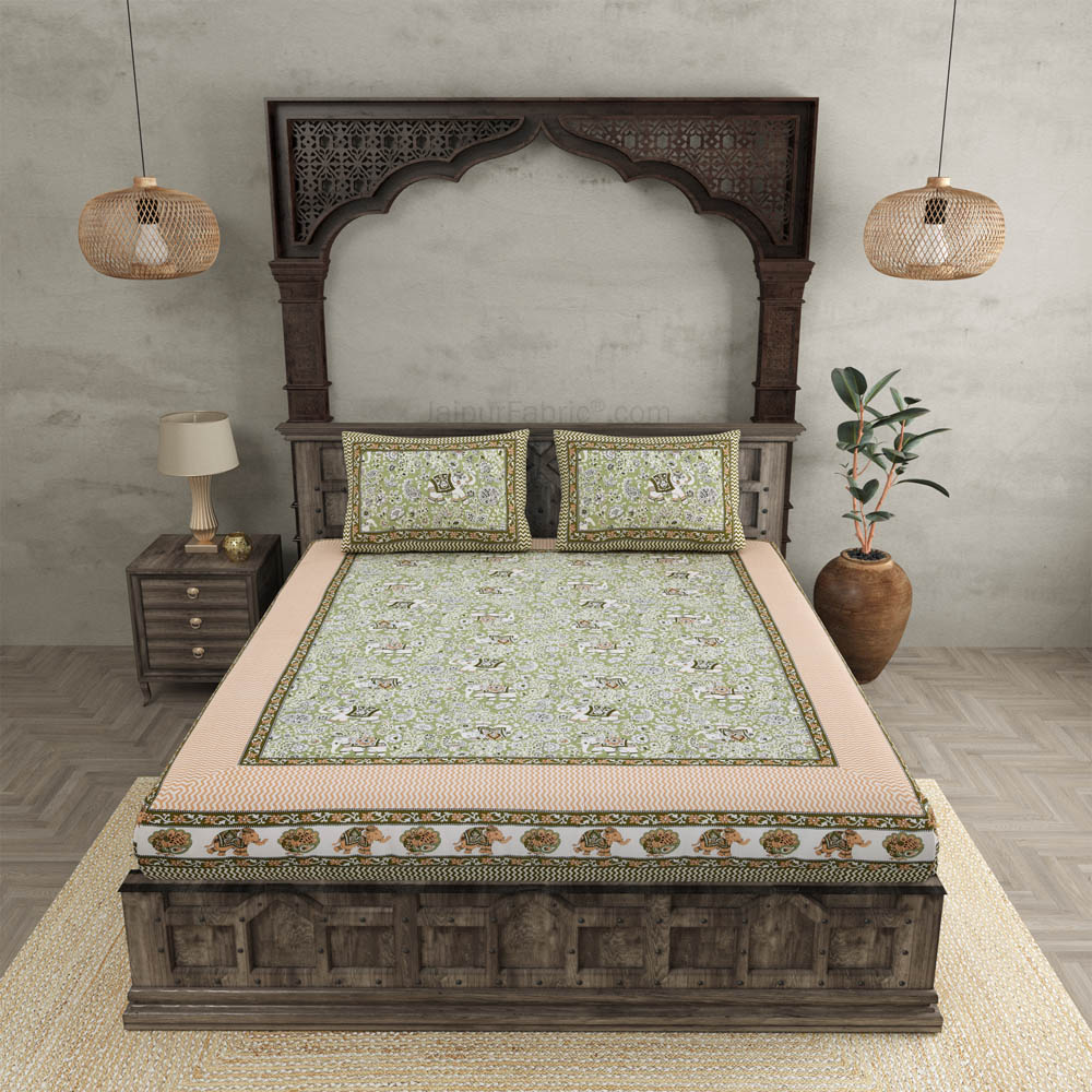 Shubh Arambh Green Double Bedsheet