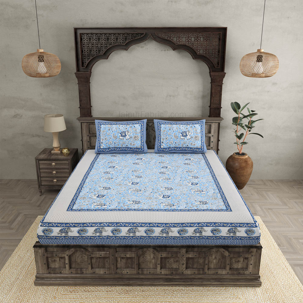 Shubh Arambh Blue Double Bedsheet