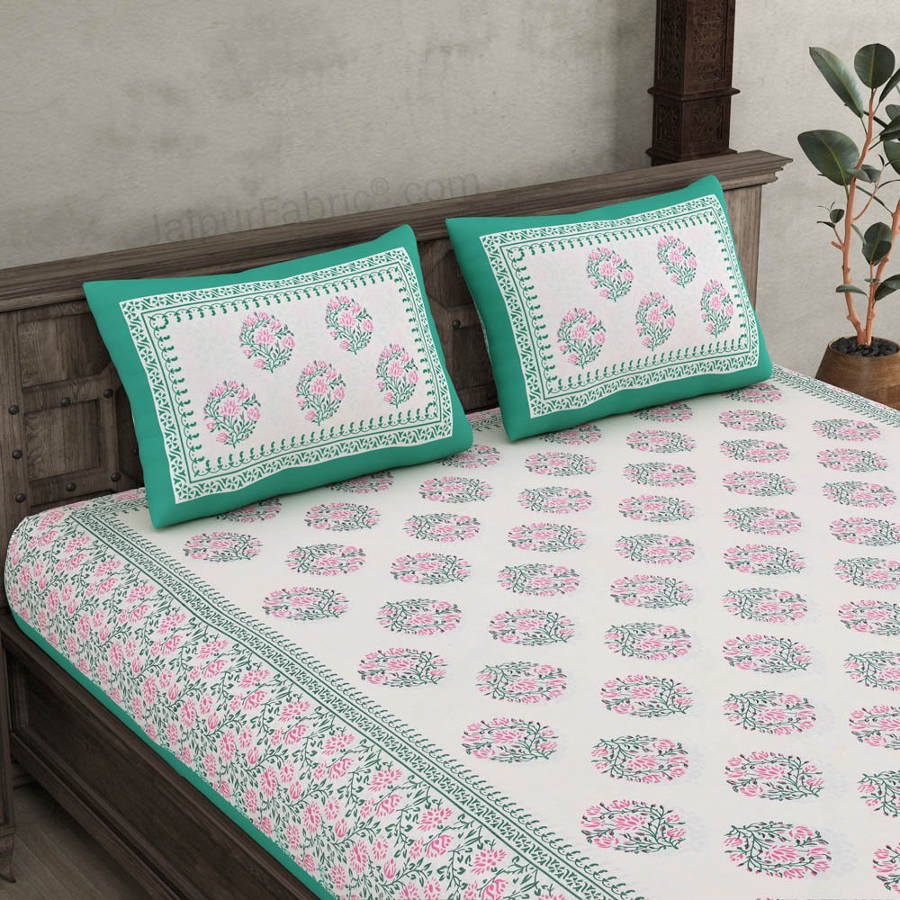 Floral Curl Green Double Bedsheet