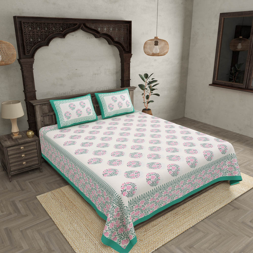 Floral Curl Green Double Bedsheet